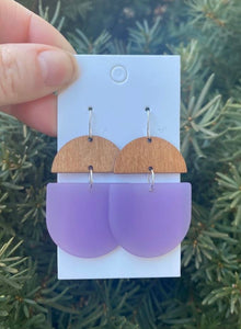 Wood and Acrylic Deco Drop Earrings - Lilac