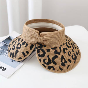 Summer Fashion Leopard Print Foldable Straw Hat