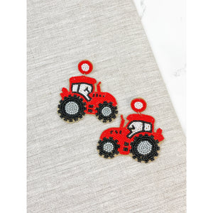 Big Red Tractor Beaded Earrings