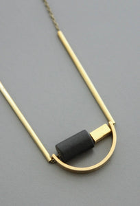 Geometric brass and black agate necklace